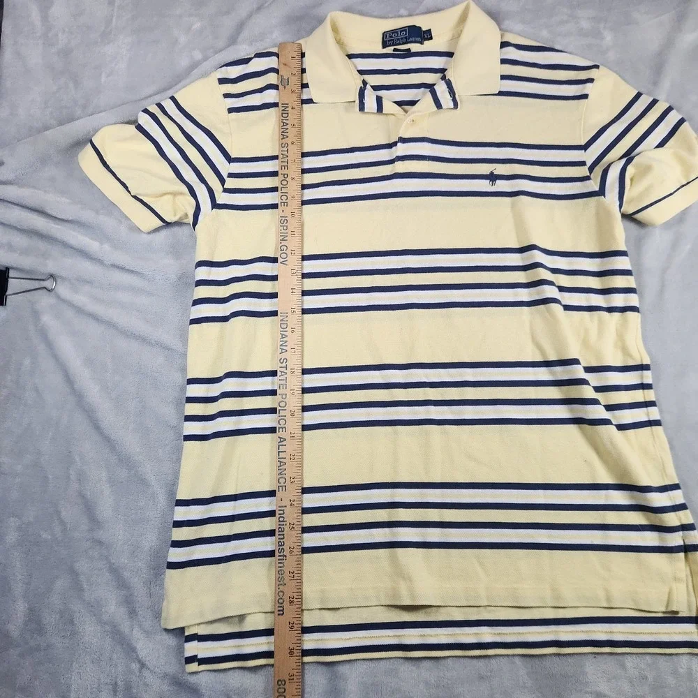 Ralph Lauren Polo Shirt Men's‎ XL Short Sleeves Striped Yellow Blue White Cotton